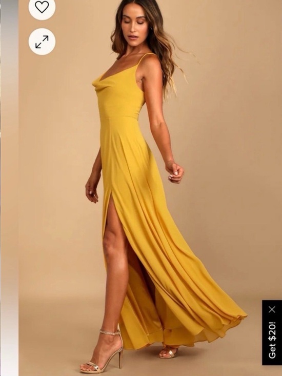 Lulus Dresses & Skirts - Lulu's Mustard Yellow Cowl Neck Maxi Dress with High Slit